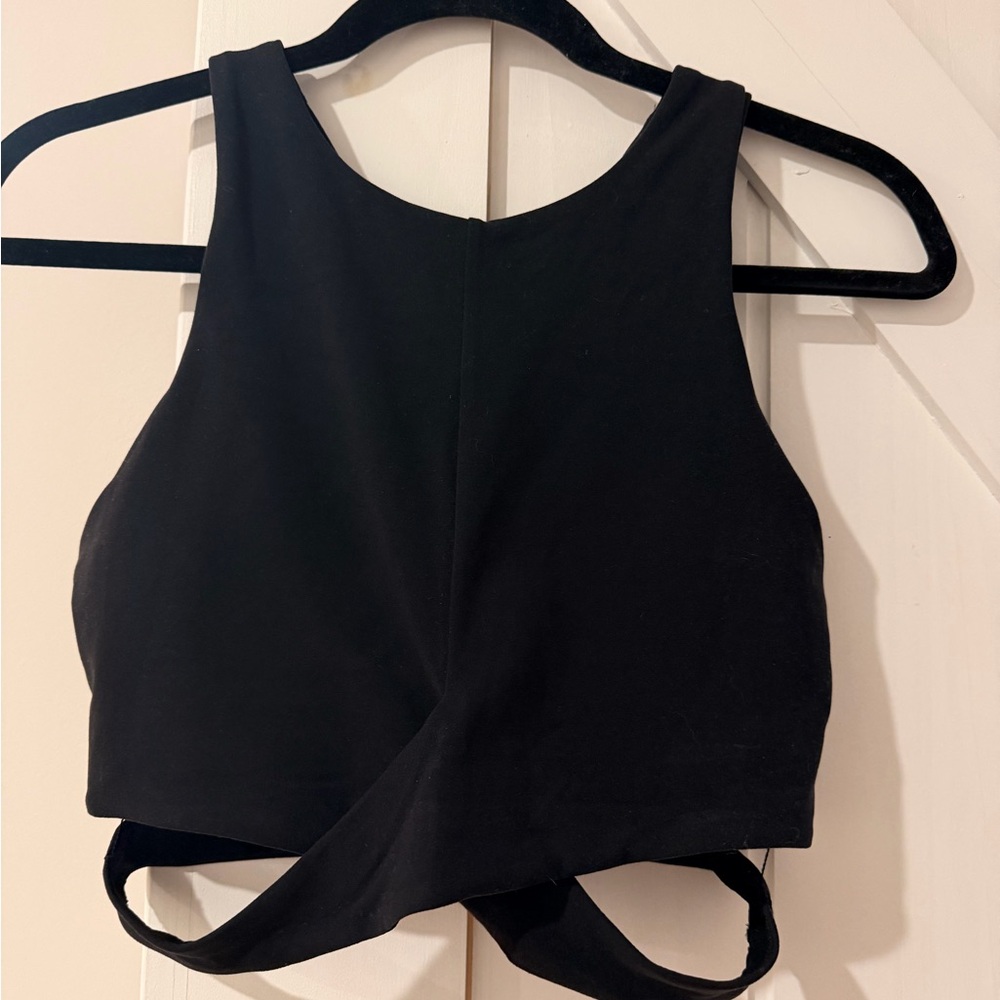 Athleta Black Cropped Tank with Cut out Detail